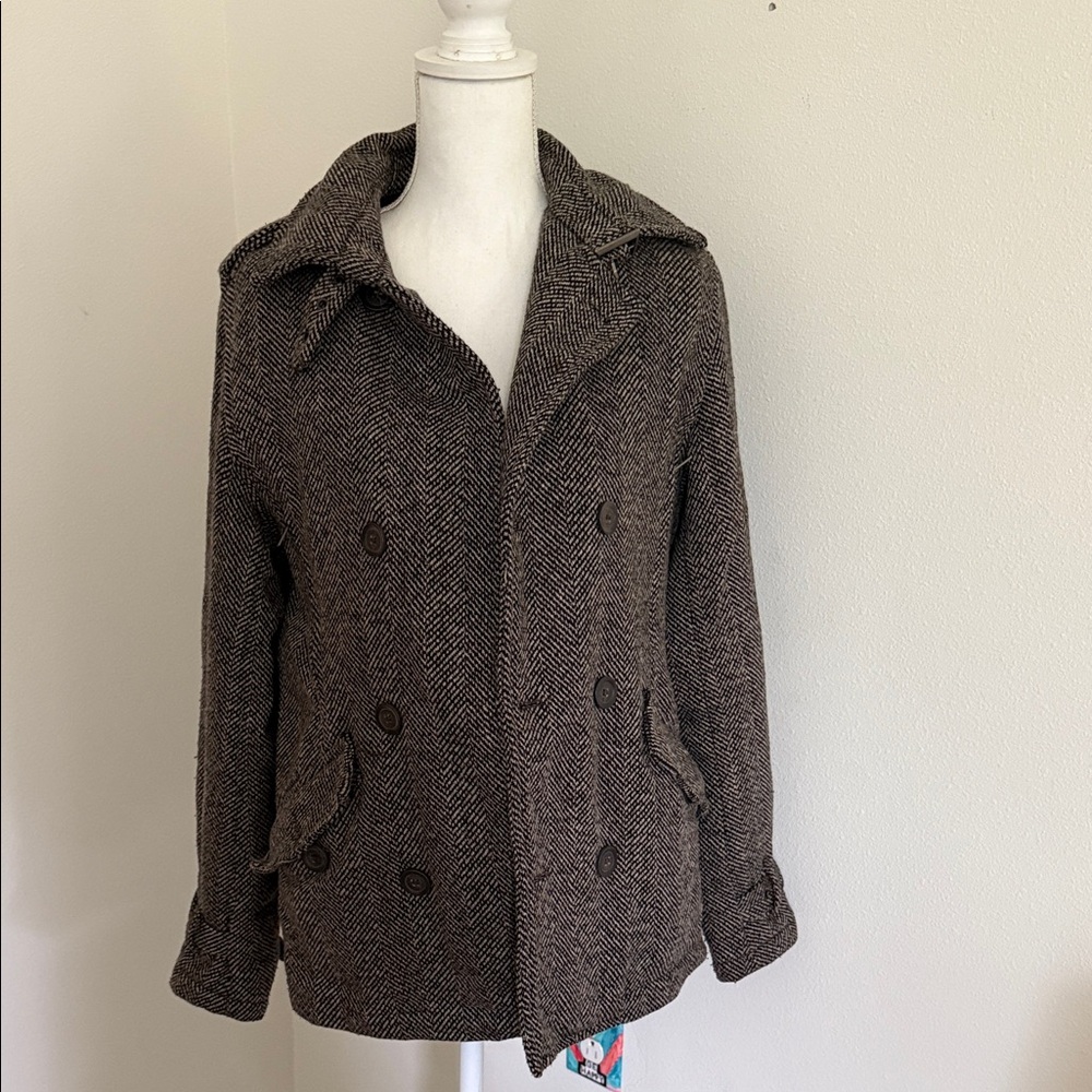 G by Guess Brown and Black Herringbone Coat